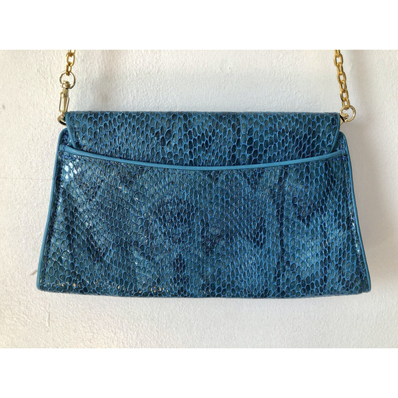 NWOT Blue Snake Print Abas Convertible Clutch Purse with Long Chain - Picture 3 of 4